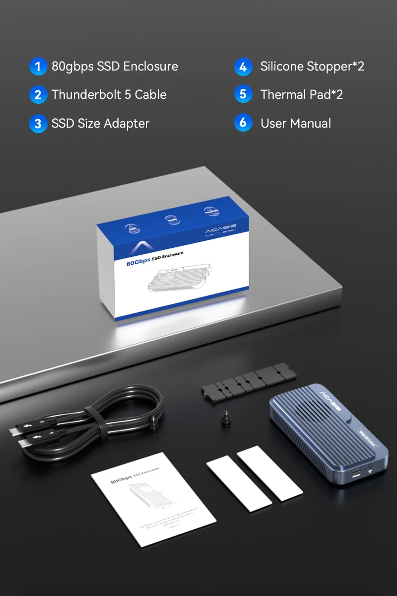 ACASIS M.2 NVMe SSD Enclosure, 80Gbps Thunderbolt 5 & 5TB