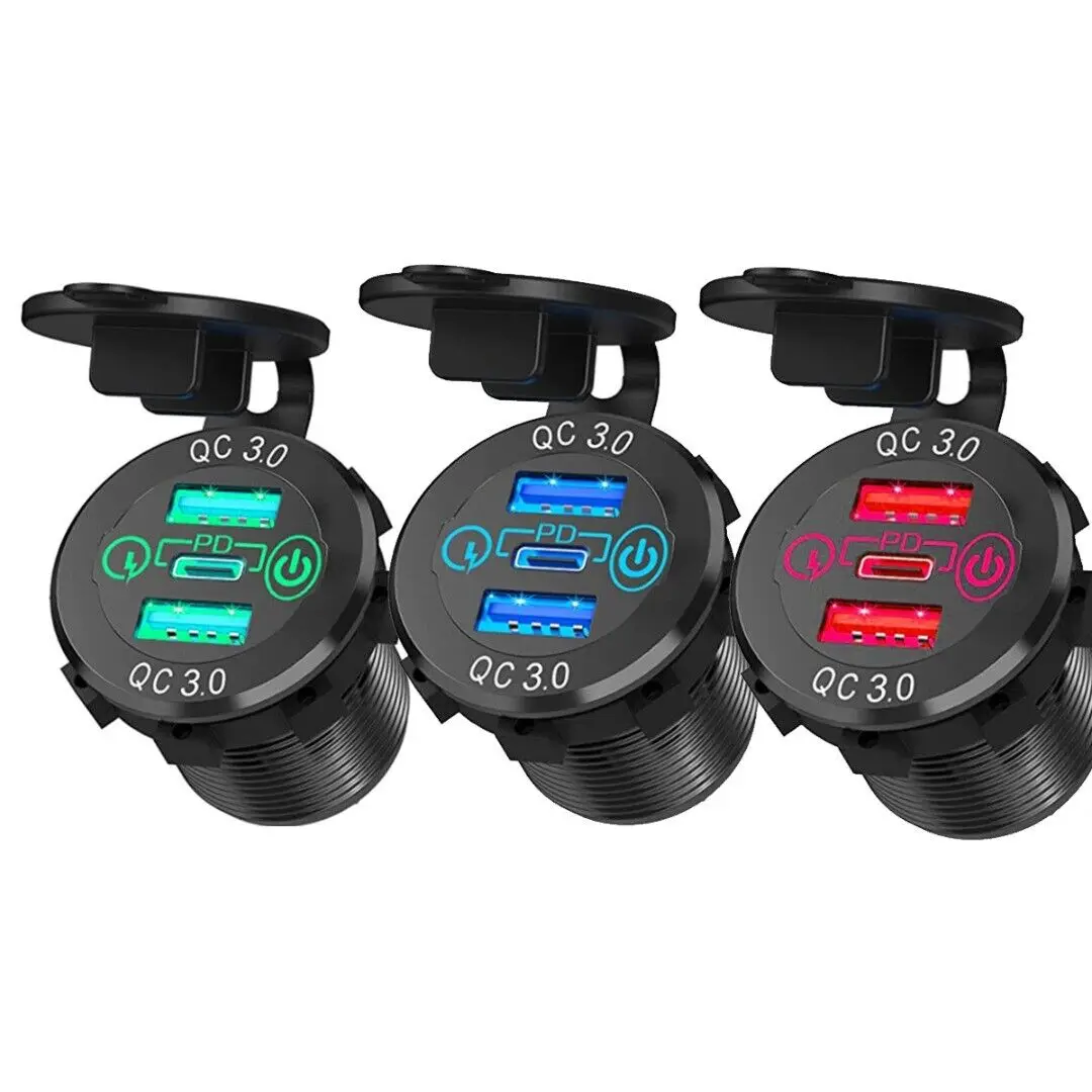Car Usb Socket Touch Switch Dual Qc3.0 Usb Plus Pd Fast Charging Socket