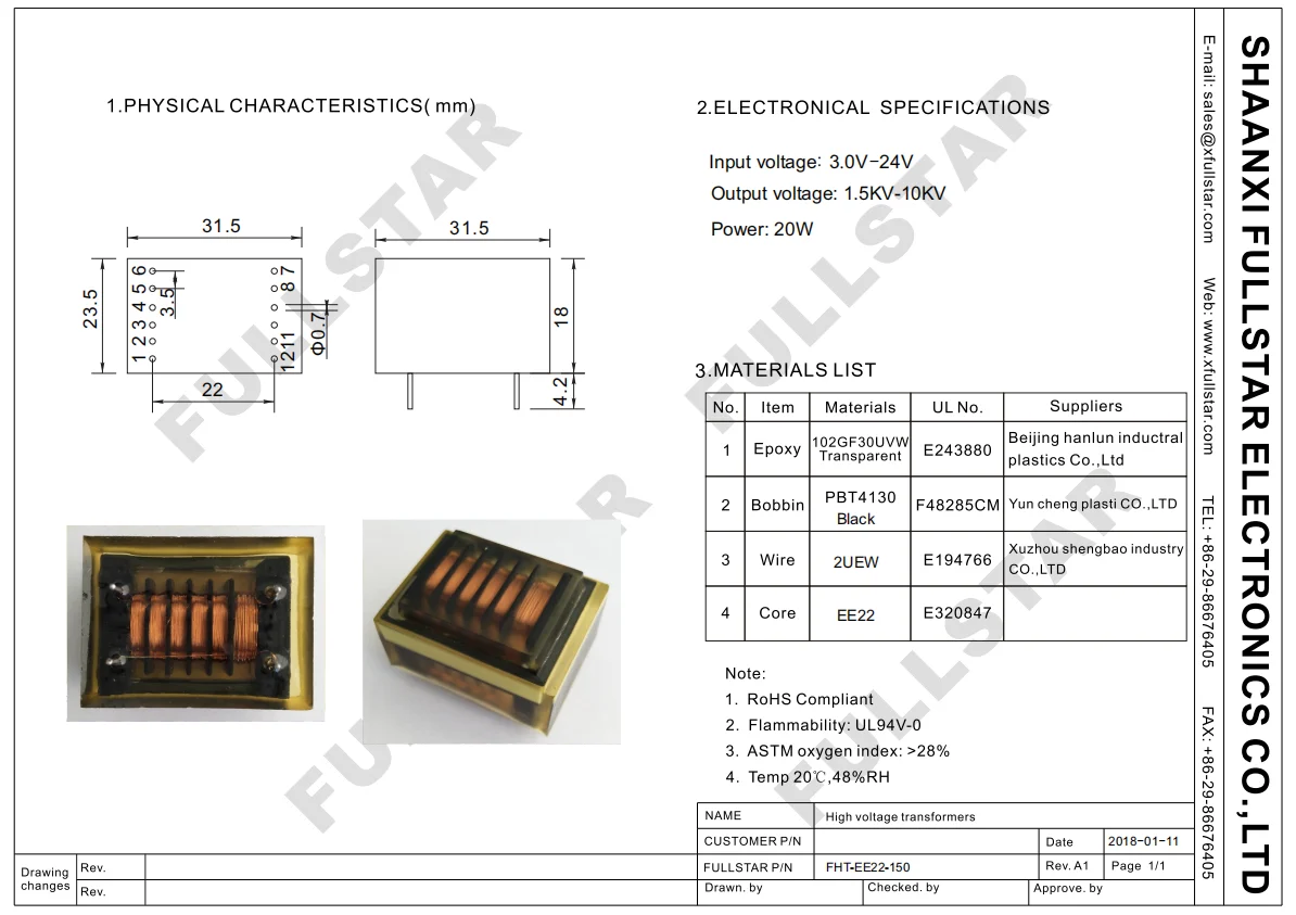 15kv Output Ferrite Core Flyback Ignition Coil Transformer For For