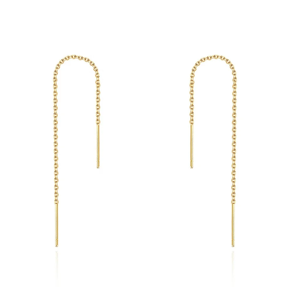 New Trendy 18k Gold Plated Needle Thread Earing 925 Sterling Silver