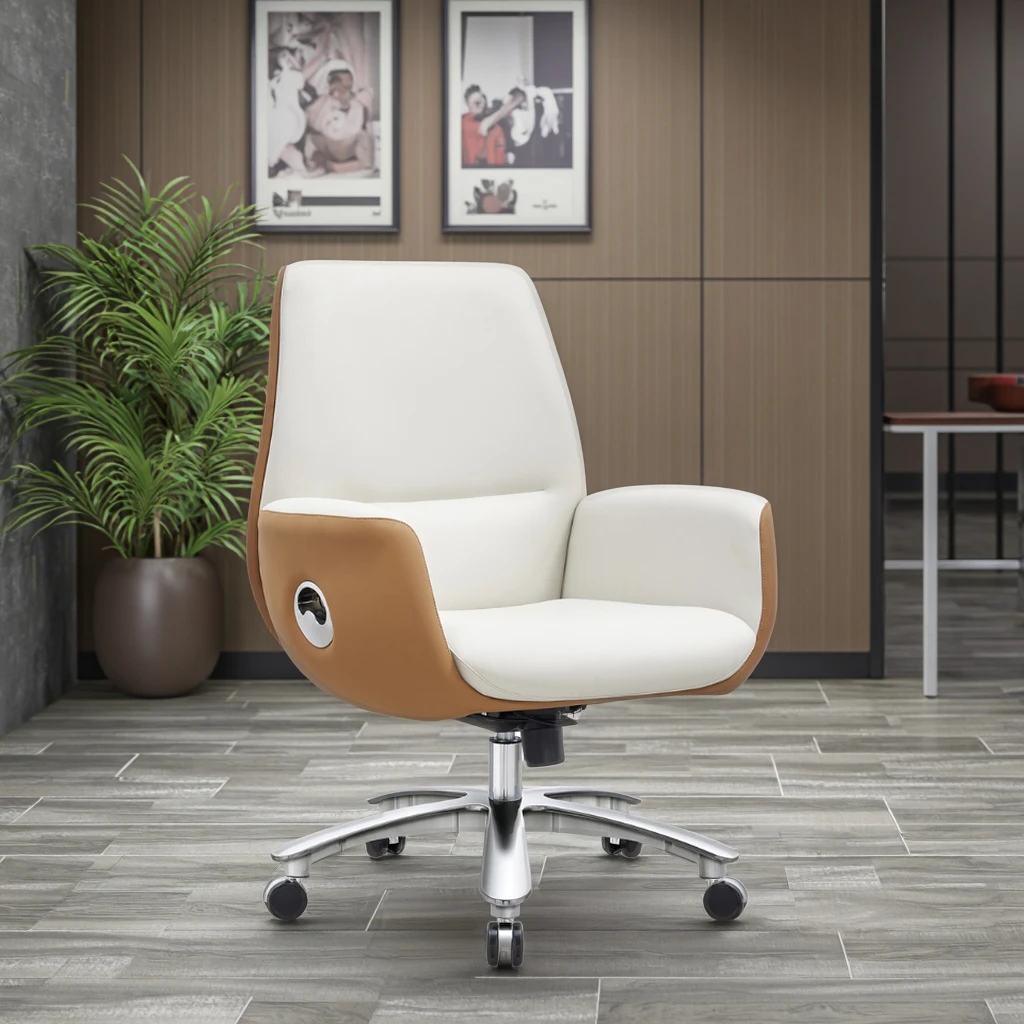 Modern High Back Leather Executive Office Chair Ergonomic Support Chrome Base Polyurethane Wheels Professional Desk Seating 4