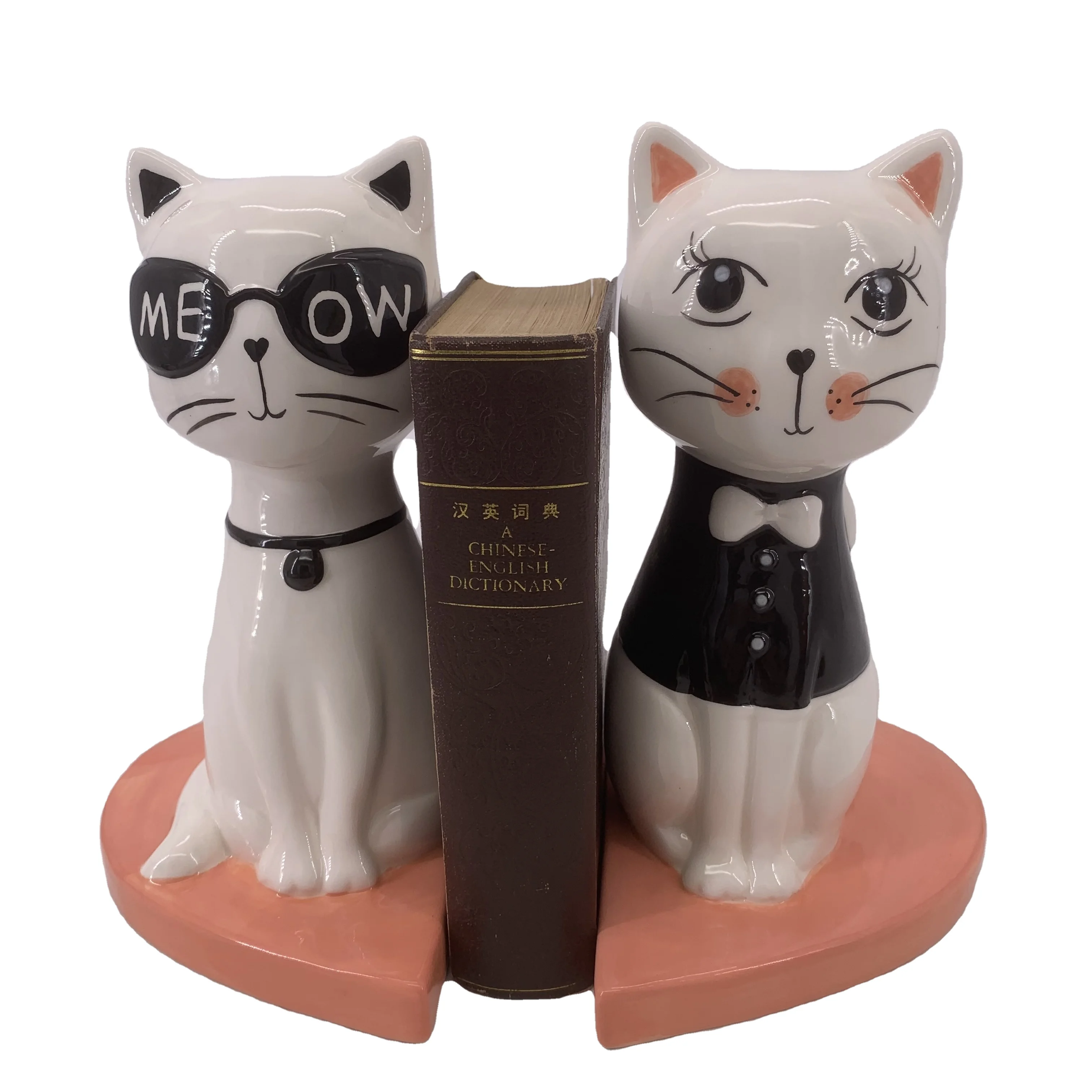 Набор из 2 книжных наконечников керамические поделки в стиле кота для влюбленных, декоративные книжные наконечники для офиса или кабинета, домашняя полка