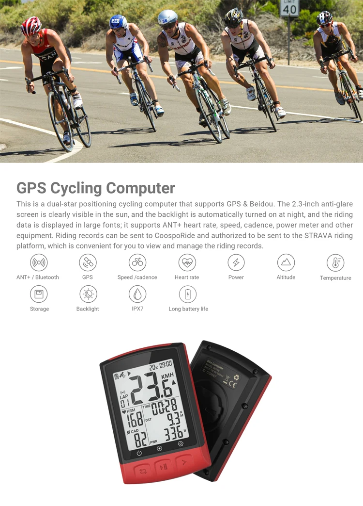 2.3 Inch West Biking Computer Waterproof Cycling Computer Gps With