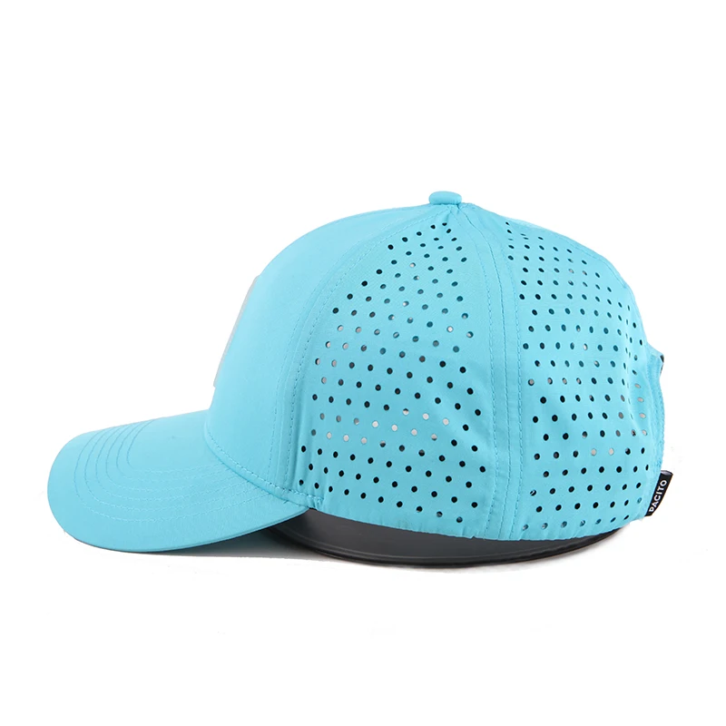 Custom 5 Panel Rubber Patch Baseball Cap Waterproof Laser Cut Hole