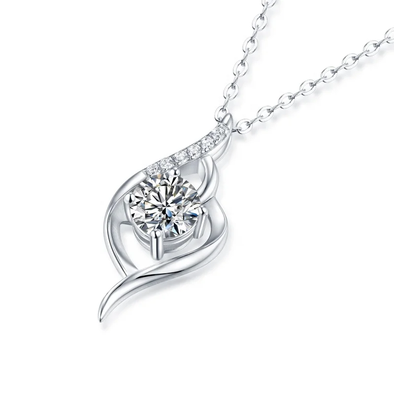 HMOIS silver 925 sterling love necklace crystal 1.0ct round moissanite chain necklace for women