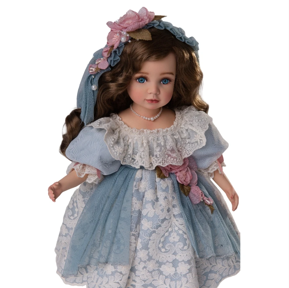 Vintage 18-Inch Classic Porcelain Doll with Exquisite Lace Dress Artificial Ceramic Model Toy for Girls Collection