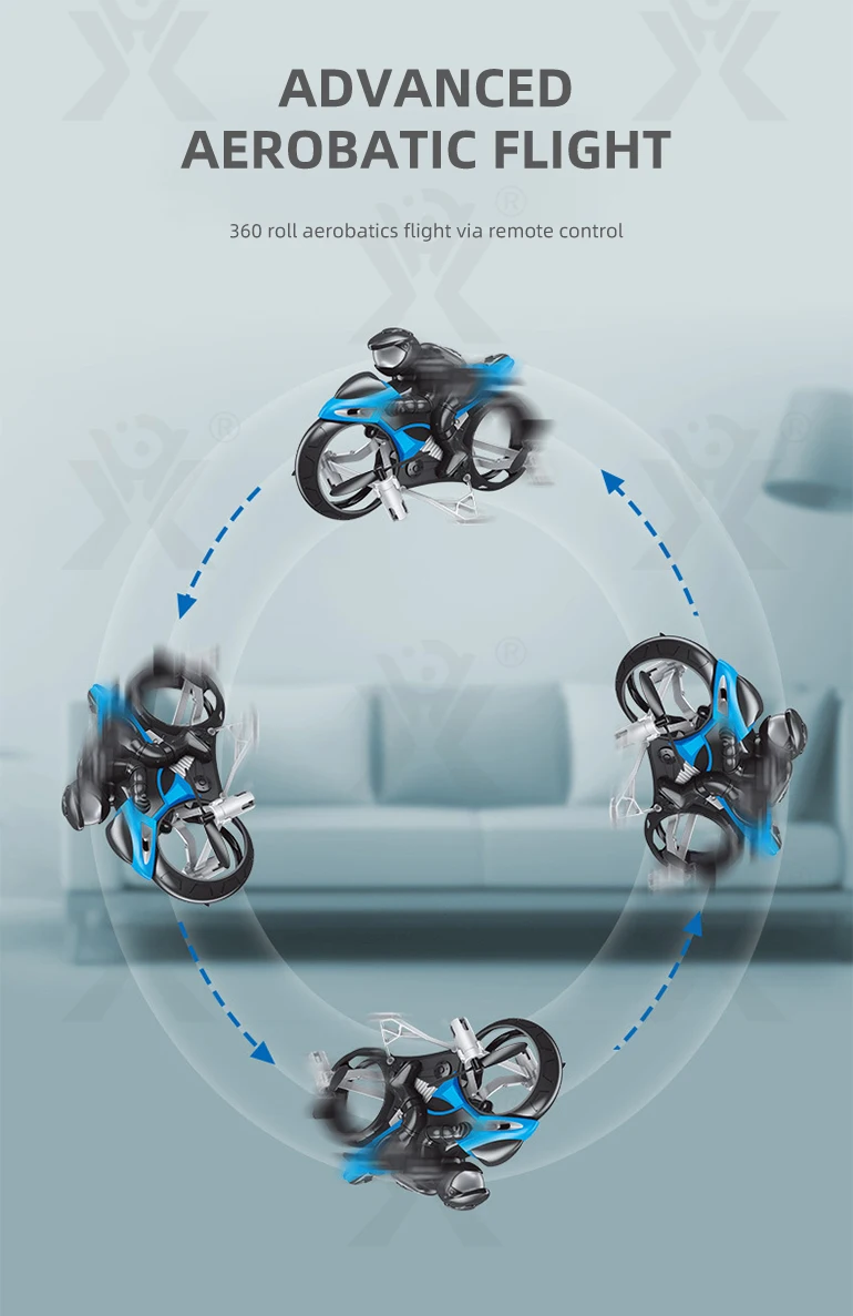 High Speed 2in1 Radio Control 2.4g Flying Mini Light Rc Stunt Motorcycle Drone