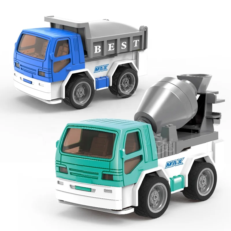 Samtoy 12pcs Mini Plastic Model Inertial Construction Truck Friction Toy Vehicle Container Toys Cars and Trucks for Kids