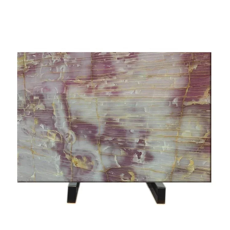 Transparent Lighting Purple Jade Onyx Marble Slab for Villa Wall Background,Bar Countertop Design