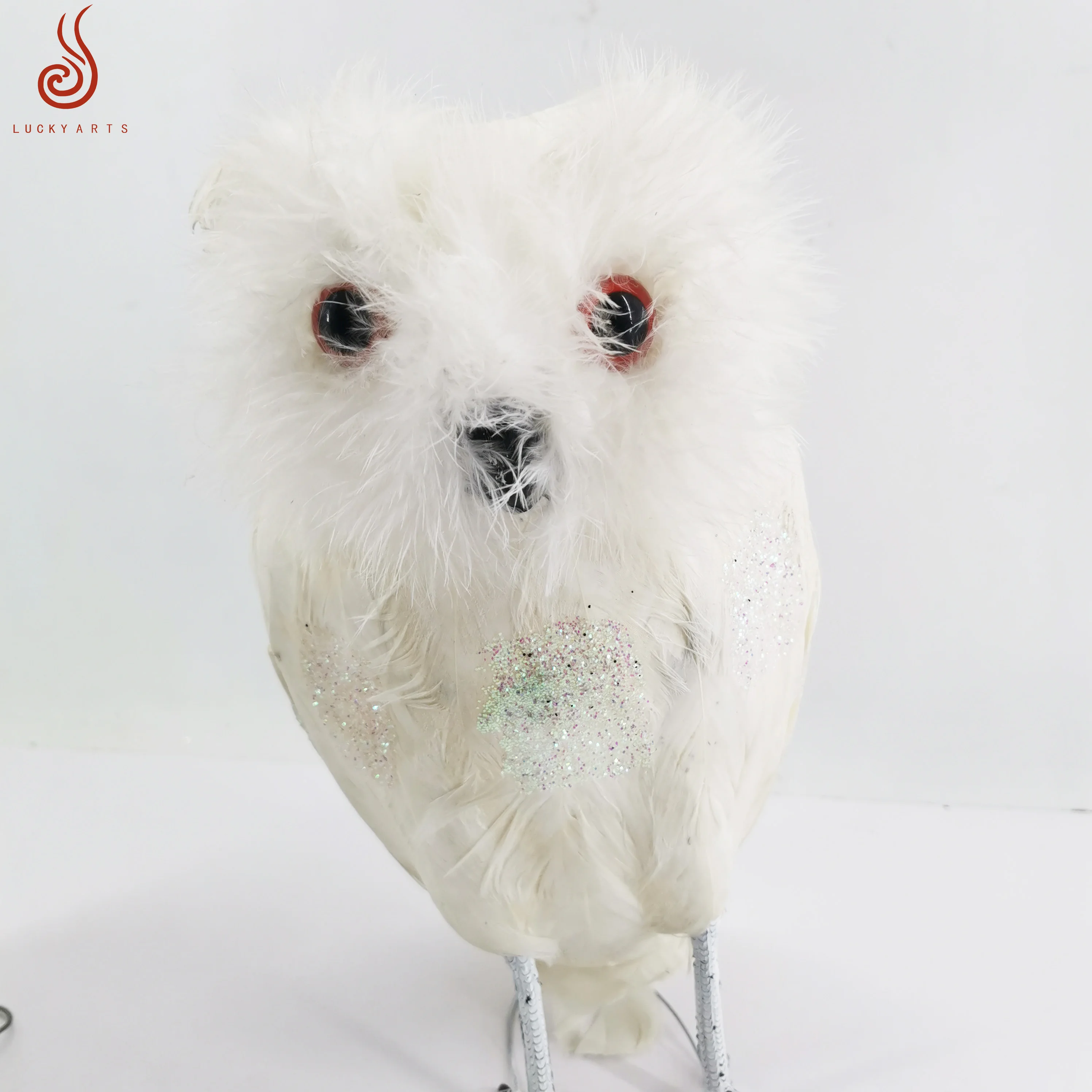 2024 White Color Fluffy Artificial Feather Bird Owl for Room Garden Christmas Gift