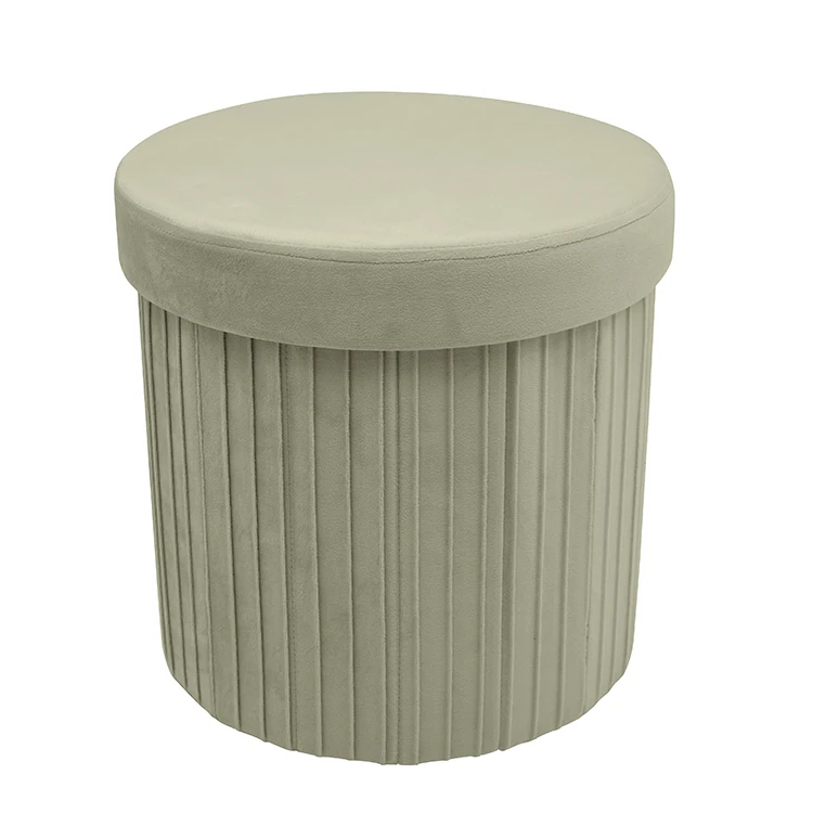Round Velvet Ottoman Fabric Foldable Storage Ottoman for Living Room