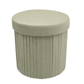 Round Velvet Ottoman Fabric Foldable Storage Ottoman for Living Room
