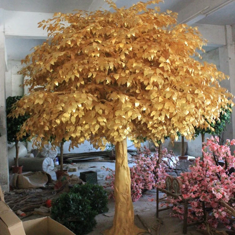 Большой большой золотой лист желая фикус завод Искусственный Поддельный Золотой баньян дерево