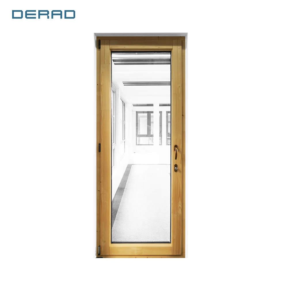 Derad aluminum clad wood side-hinged entry door insulated temper glass single swinging casement door