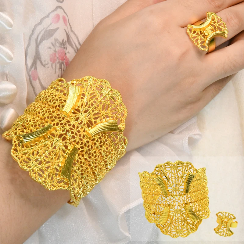 Colorproof Dubai Wedding Jewelry Sets Fashion Bracelet Ring 24k Gold ...