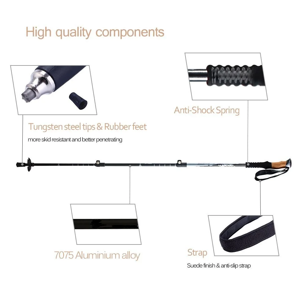 Best Aircraft Aluminum Adjustable Telescopic Nordic Walking Stick Trekking Poles Hiking Stick