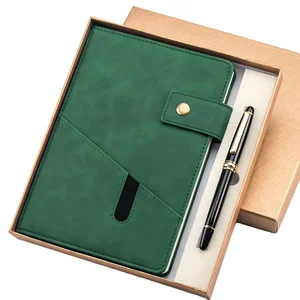 Customized A5/A6 Size PU Leather Journal Planner Cover with Sewing Hardcover Office Stationery Notebook Gift Set Including Pen