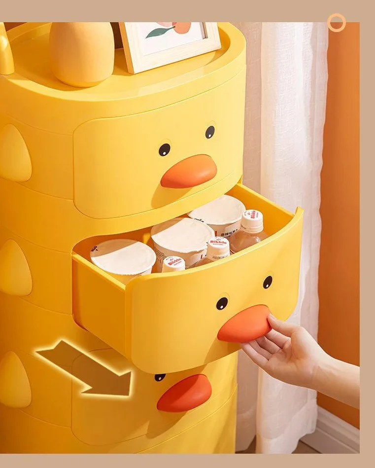 2-Tier Kids Toy Storage Organizer Cute Yellow Duck Storage Cabinet