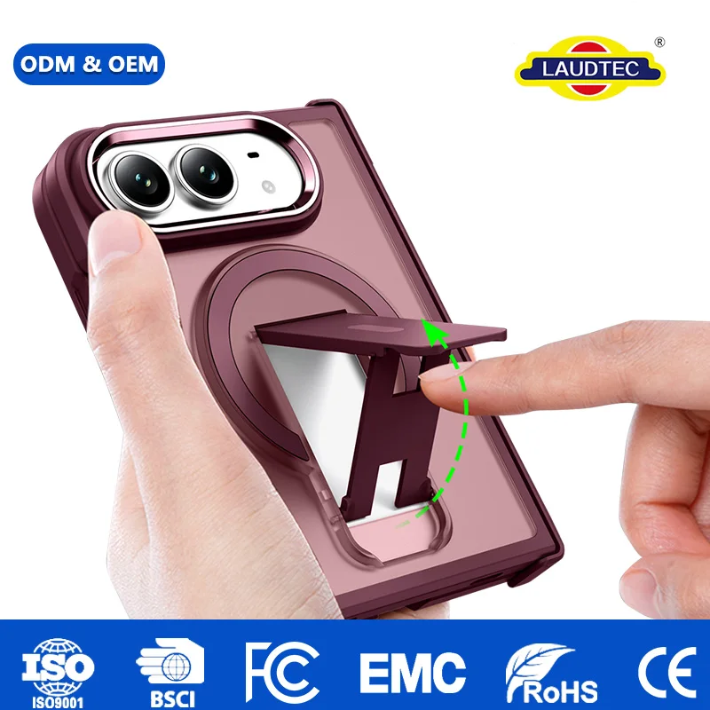 Premium Skin-Feel Hard PC & Shock-Absorbent TPU Phone Case for iPhone 18 Duo With Metal Lens Protector, Invisible Folding Stand