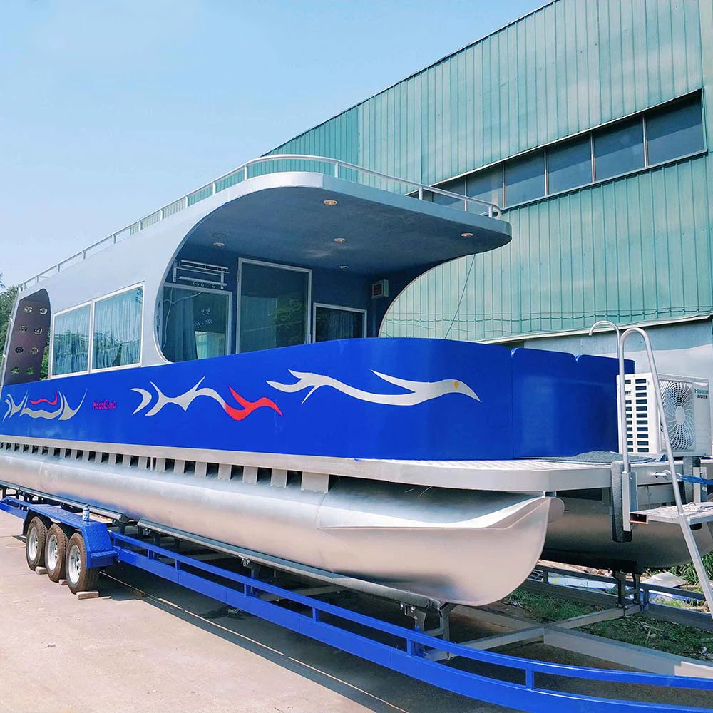 Kinocean New 9m Fiberglass Family Pontoon Houseboat Sail High Speed