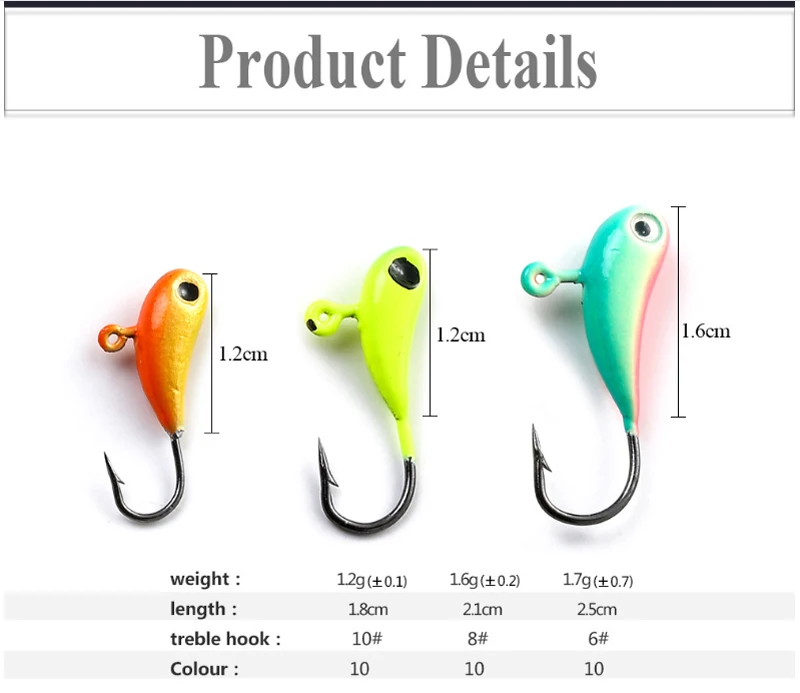FISH KING Winter Ice Fishing Lure 1.0g/1.2g/1.7g 5pcs/lot Soft Bait Jig  Head Small Ice Fishing Hook For Lure Worm
