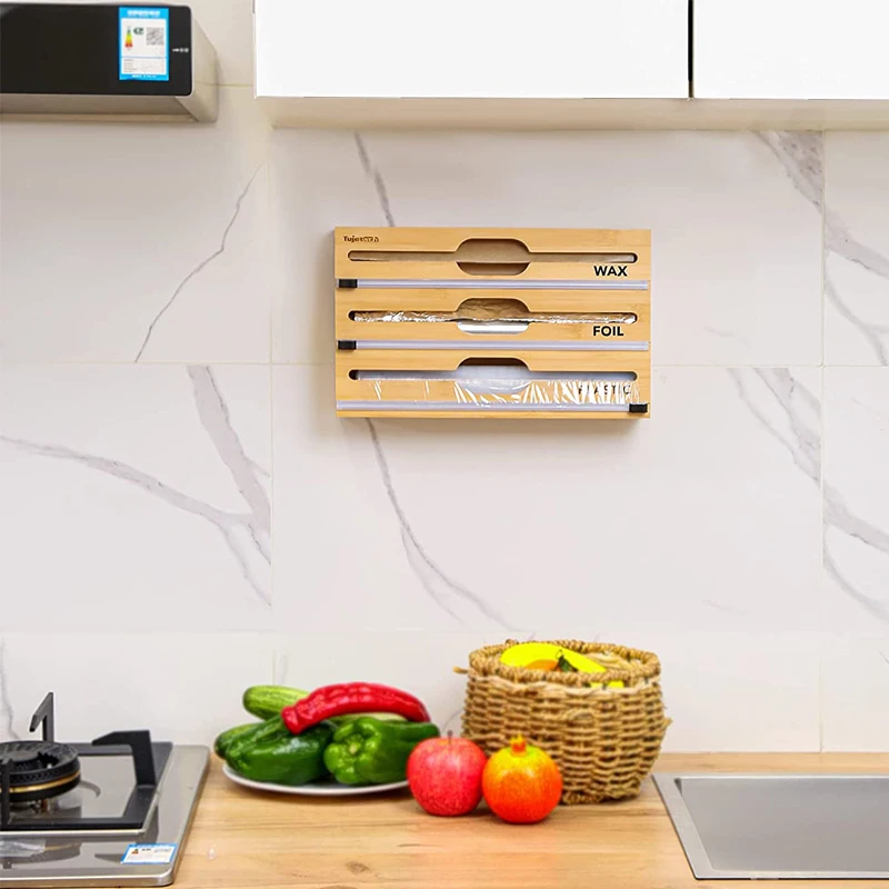 Kitchen Wooden Drawer Organizers With Plastic Foil Wrap Organizer Box Holder Wooden Ziplock Bag