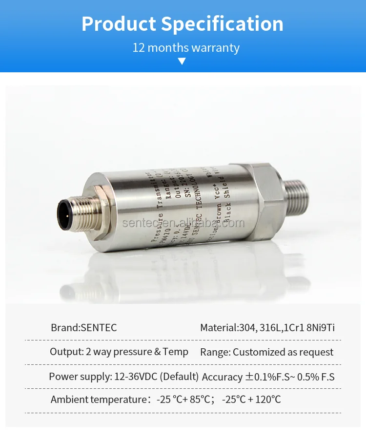 Sentec Temperature And Pressure Transducer Hydrostatic Industrial Absolute 0 10mpa Air 4 20ma 3979