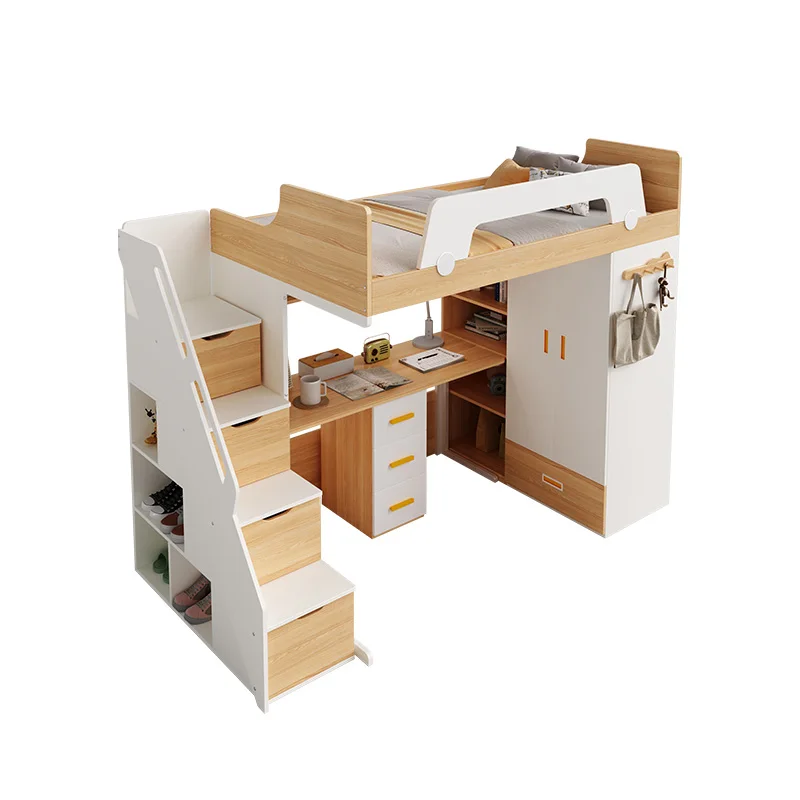 Small Space Saving Study Table for Bedroom Boys & Girls Children's Raised Bed with Study Features Underneath for Apartment Use