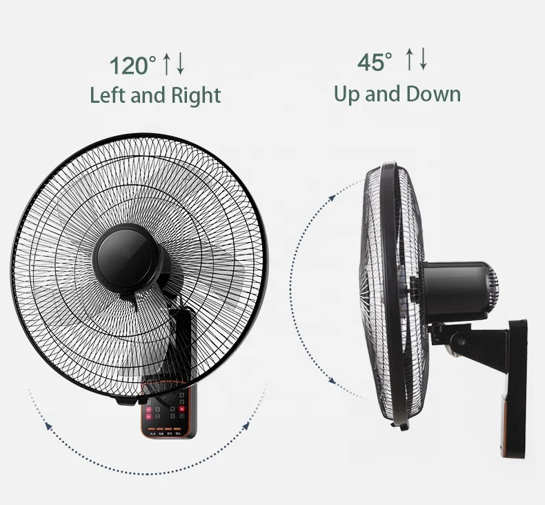 Industrial 16"18" 20Inch 60W AC Electric Rechargeable Wall Fan with Timing Swing Remote Control 5 Blades for Household Use
