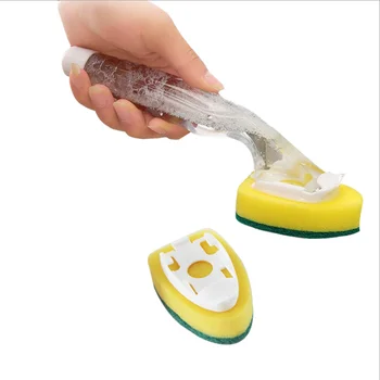 Automatic filling kitchen cleaning dish washing scourer brush foam sponge with plastic handle