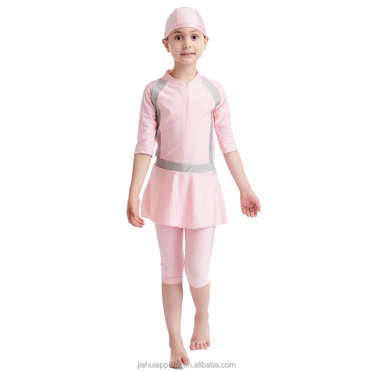 Burkini Fille 3 Pièces - Maillot De Bain Muslim Tankini Manches Longues + Pantalon + Chapeau - 2 à 12 Ans