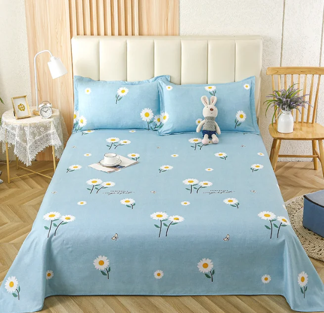 Country Club Floral & Leaves Pattern Washed Cotton Polyester Flat Bed Sheets Set Wholesale 4 Pcs Single Double Size Bed Sheet