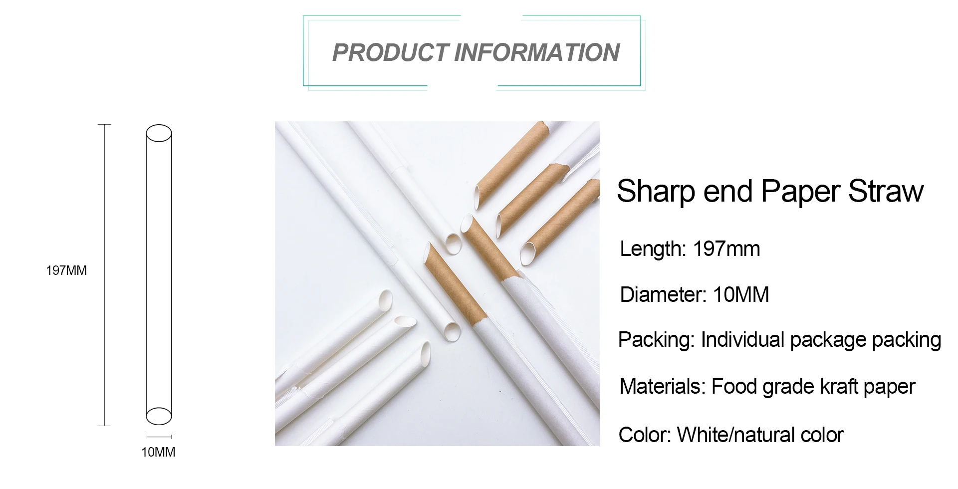Biodegradable Disposable Christmas Decoration Eco Friendly Packaging Bar Cocktail Stripe Sharp End Kraft Paper Drinking Straw