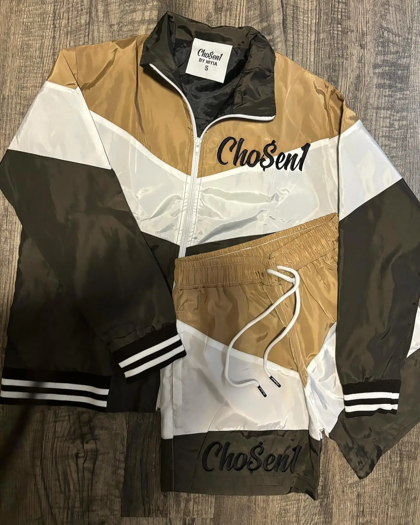 Custom Embroidery Unisex Sports Coat 2 Piece Jogger Suits Patchwork Windbreaker Nylon Zip up Jacket Tracksuit Shorts Set for Men gallery 10