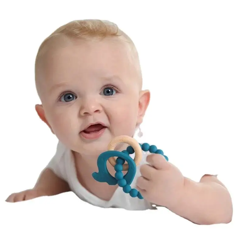 Unisex Baby Soft Toy Food Grade Silicone Teether Pacifier Rattles Bracelet Carto