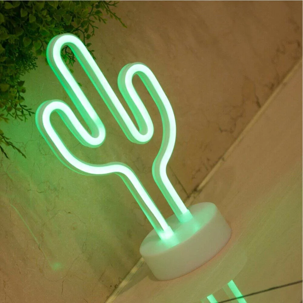 Insegna Luminosa Al Neon A Forma Di Cactus Verde | Luce Da Tavolo Con Base | Alimentazione USB O A Batteria | Decorazione Per Camere E Feste (Trifoglio Rosa)