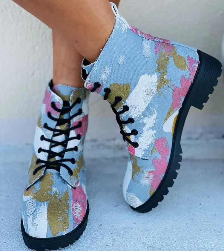 Botas De Combate De Tacón Bajo Con Cordones Para Mujer,Botines Retro De  Tela Vaquera - Buy Las Botas De Invierno,Otoño Botas Militares,De Arranque  Product on Alibaba.com
