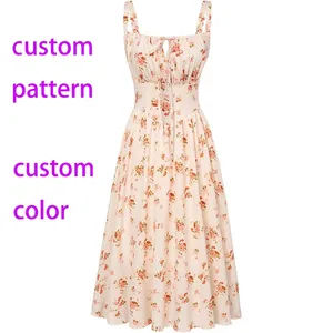 Women Wholesale Elegant Sun Dress Victorian Casual A-Line Sleeveless Spaghetti Strap Floral Dresses for Summer Party Vacation