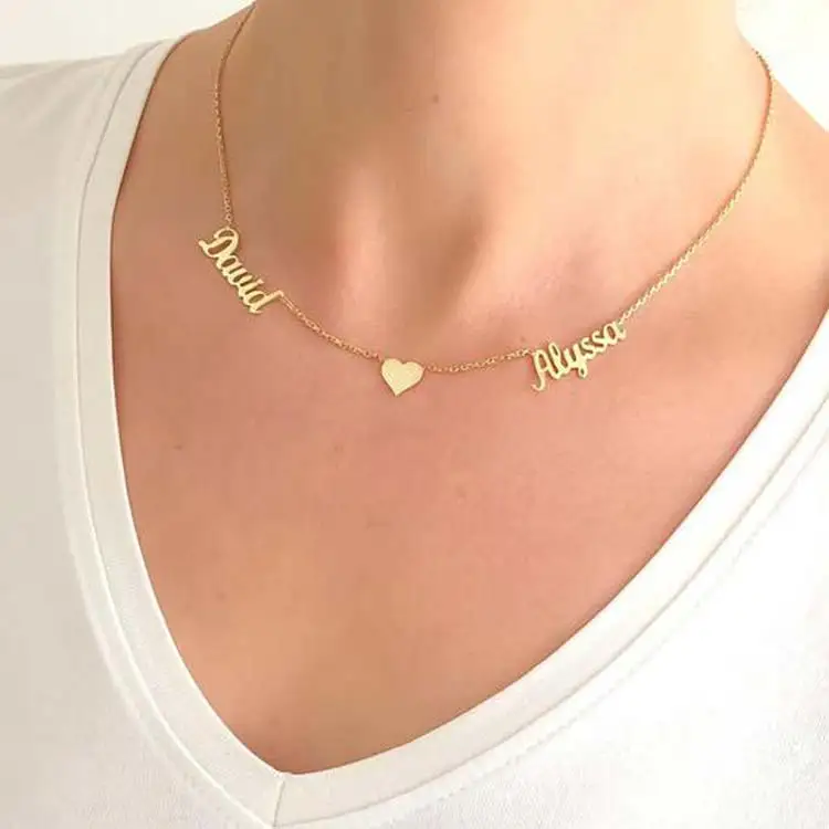 Hot Selling Women 18k Gold Plated Heart Design And Two Name Custom Necklace Jewelry Buy Custom Necklace Jewelry Custom Names Necklace Name Necklace Product On Alibaba Com