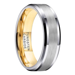 Coolstyle Jewelry 6mm Wholesale Beveled Edges Gold Plated Tungsten Ring for Men Women Fashion Engagement Wedding Band