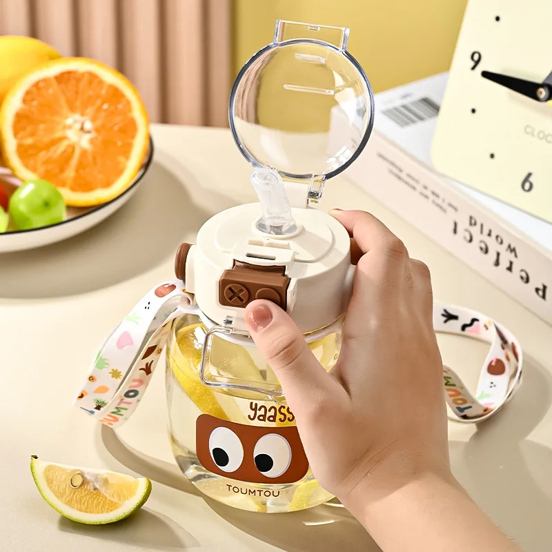 High-Appearance PC Water Bottle Cartoon Dual-Use Kettle Boys & Girls Cute Portable Large-Capacity Straw Cup Kids