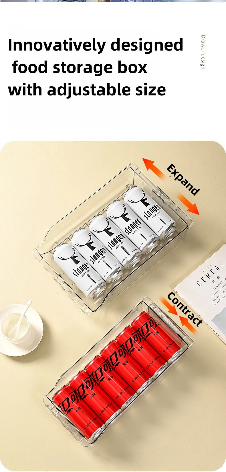 expandable refrigerator food storage box stackabletransparent plastic organizer with adjustable width for home organization-2