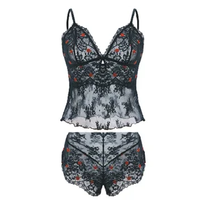 Modern Romantic Floral Rose Motif Lace Embroidered High-Rise Wire Free Women Sexy Under Lingerie Sets