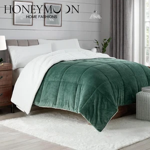 Heniemo Manufacturer Ultra Soft 100% Polyester Flannel Reversible Sherpa Bed Comforter Quilt Set for Home