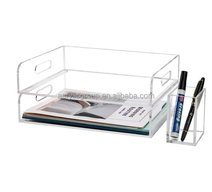 Clear Acrylic Organizer Tray,2 Tier Stackable Office File Storage,Storage Drawers For Letter/a4