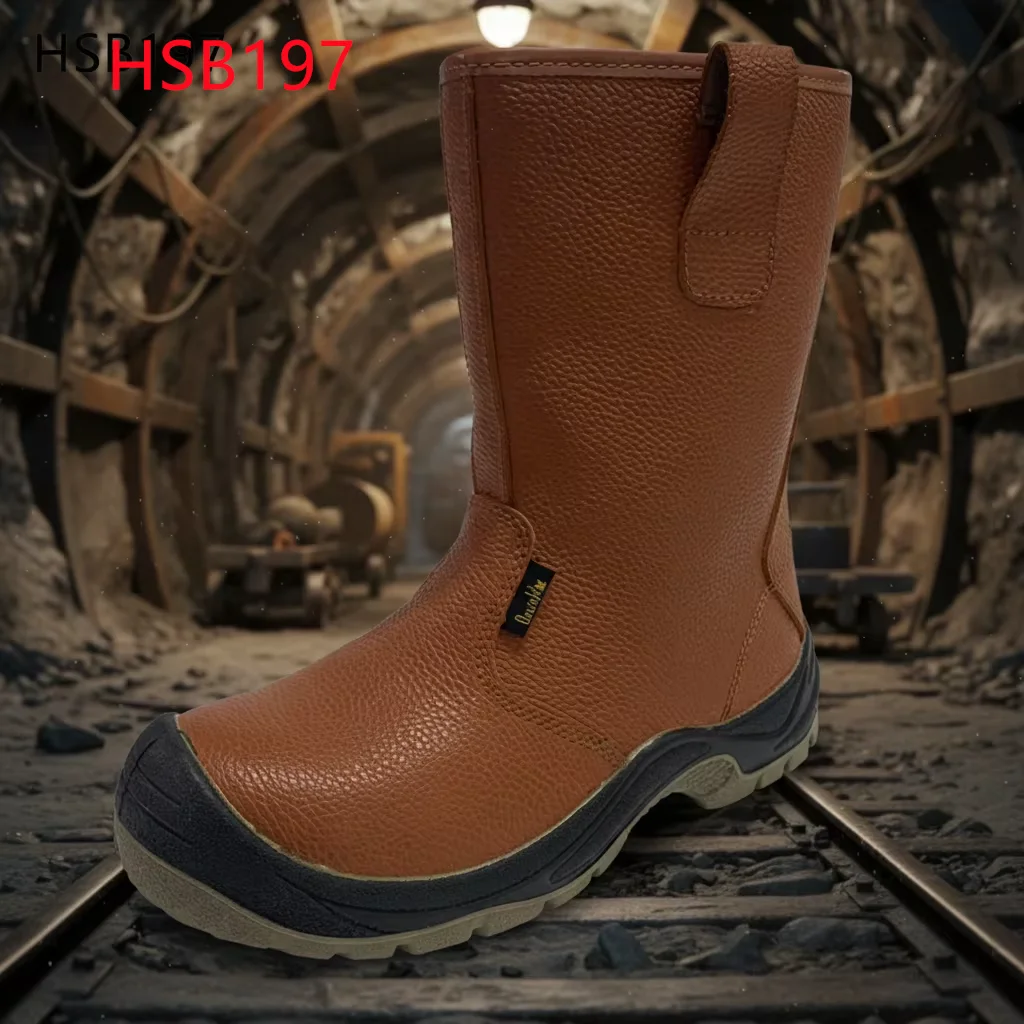 LXG,Coal Mining Staff Oil Resistant Anti-hit&puncture Safety Boots for Sale 12 Inch CE Certified Brown Miner Work Boots HSB197