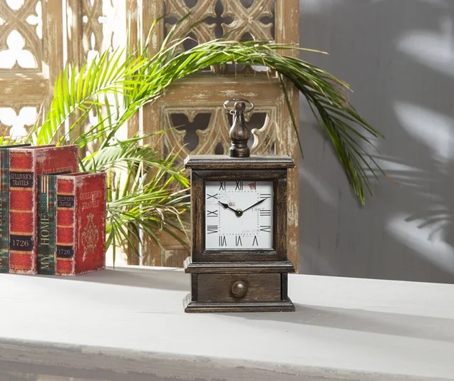 Custom Rustic Table Retro Alarm Clock Vintage Classical Royalty Sitting Room TV Cabinet Desk Antique for Home Decor