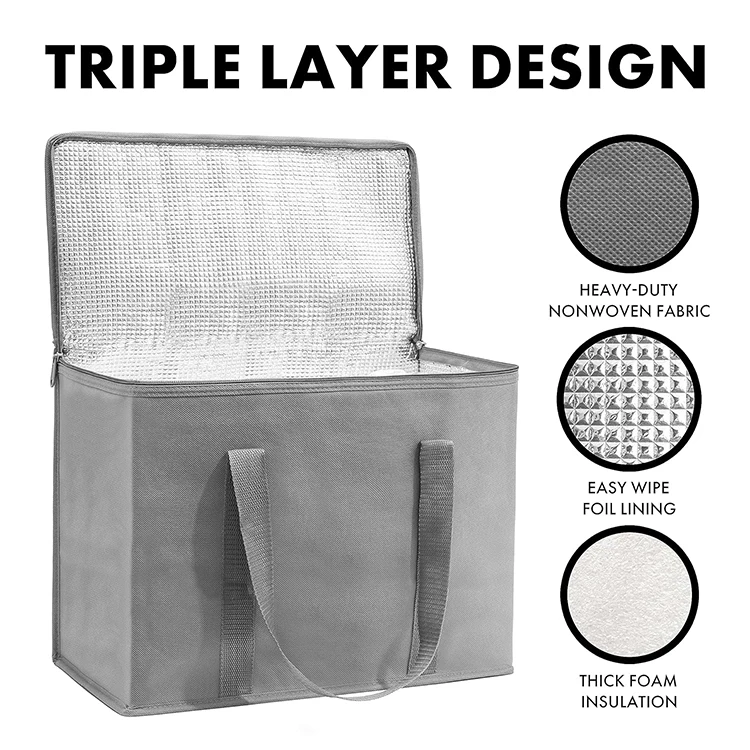 Custom Logo Print Non Woven Food Delivery Aluminum Foil Thermal Insulated Tote Lunch Bag Grocery Shopping Insulated Cooler Bag supplier