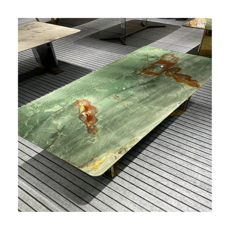 Modernt hjemmebord til spisning, rektangulært marmor med naturligt lys, luksusdesign – 1 års garanti, enkelt rundt stendesign