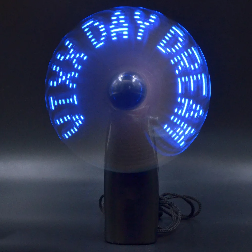 Led Custom Message Mini Handheld Fan Electric Led Light up Fan Programmable Led Flashing Message Mini Fan